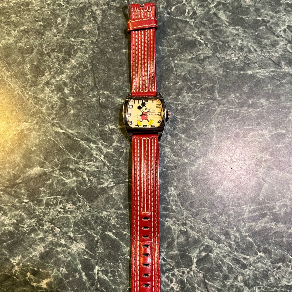 Disney Mickey Mouse Watch with Red Leather Band